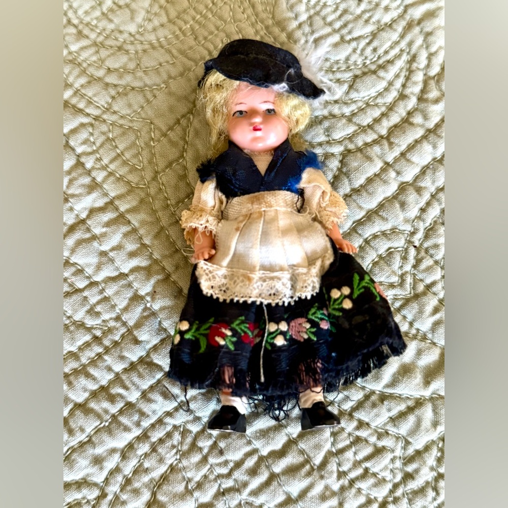 Vintage German Doll with Embroidered Dress